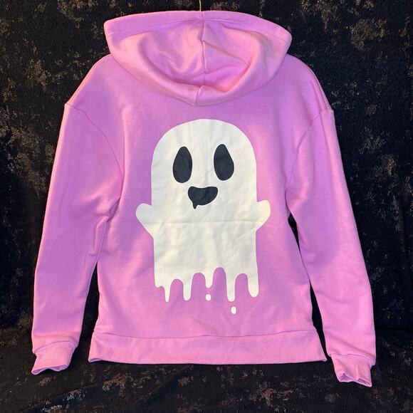 BOO Pink Zippered Hoodie with Dripping Ghost NWT If It Were Me Size XS MARK READ - Picture 1 of 8